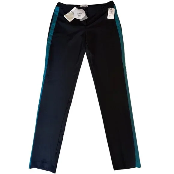 Blugirl Black Straight Leg Trousers With Teal-Blue Satin Stripe Size 6 New - Picture 3 of 14